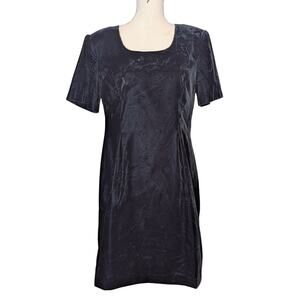 90s Vintage Crushed Velvet Short Sleeve Dress by Sag Harbor Black Size 14